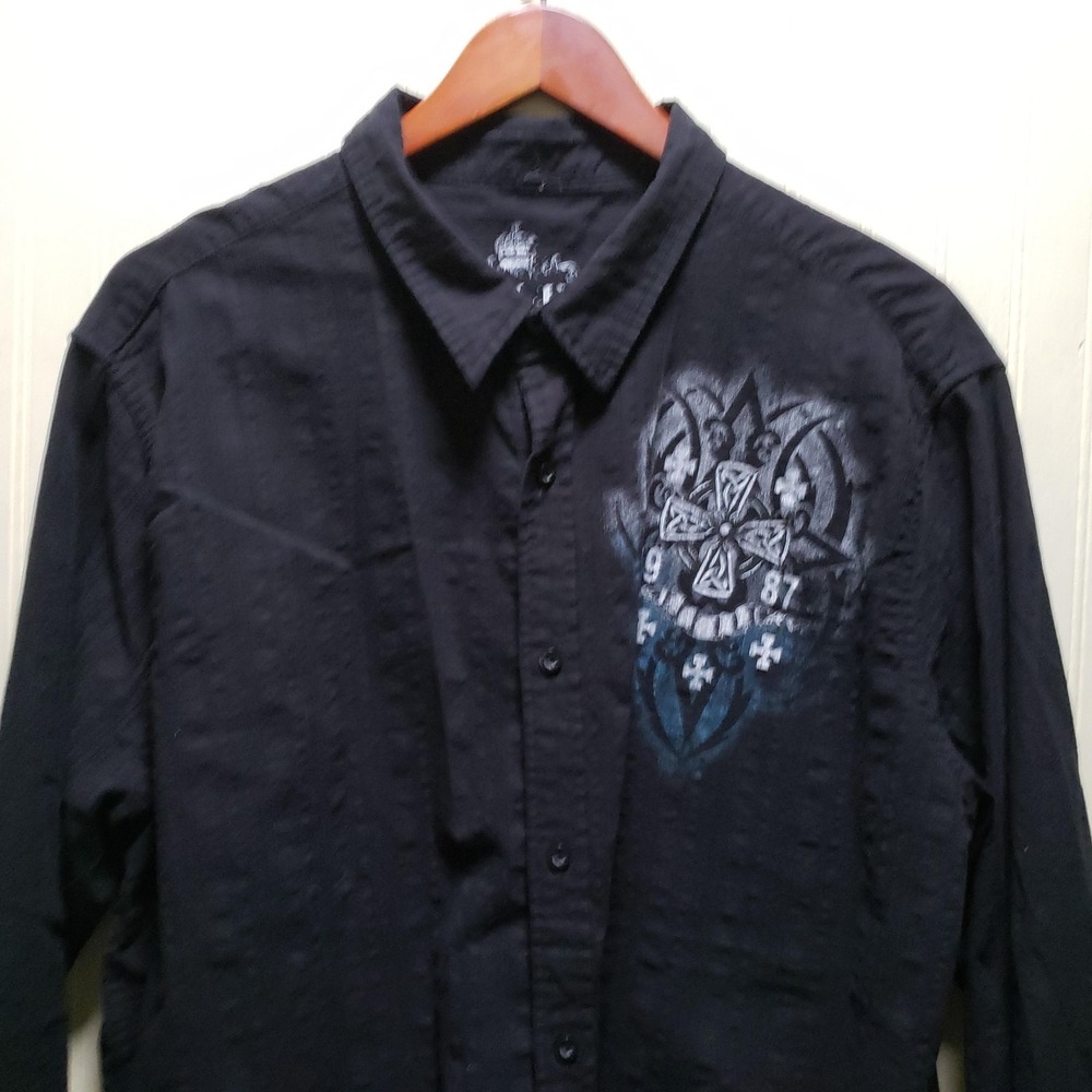 Helix Shirt Mens 2XL Black Skull Cross Long Sleeve Button-Up Biker Casual